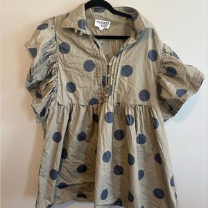 BUCKETLIST Olive Green Mini Dress with Navy Polka Dots